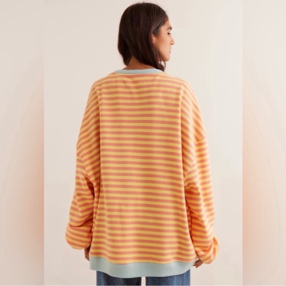 Free People We The Free Classic Striped Oversized Crewneck Tangerine, LARGE NWOT - Picture 4 of 4